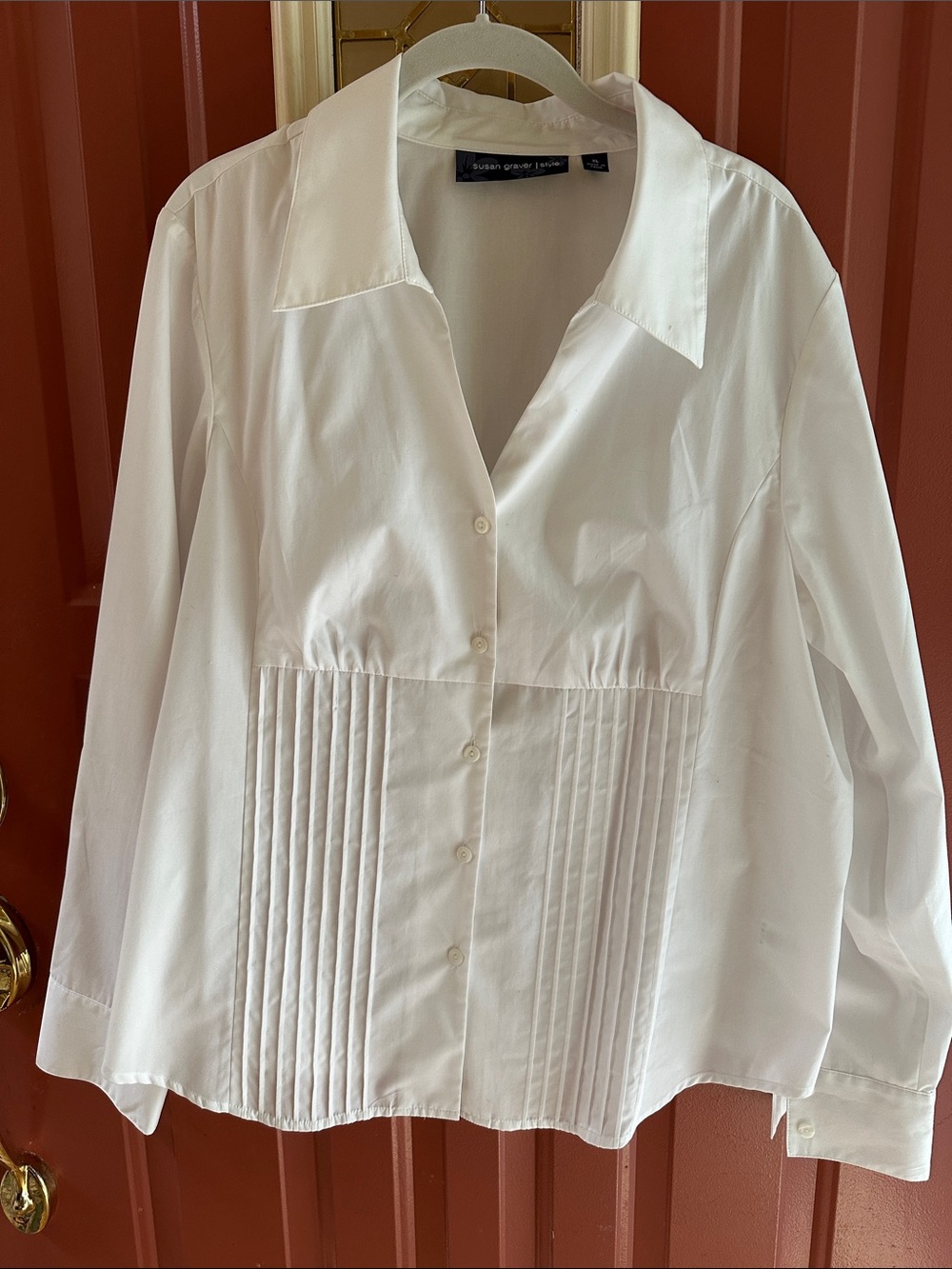 Susan Graver Crisp White Button-Front Blouse